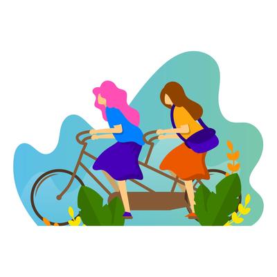 Flat Friendship Ride Tandem Bike Vector Illustration