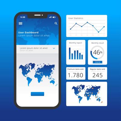 Charts UI Kit Blue Vector