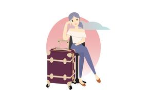 Woman Sitting With Suitcase