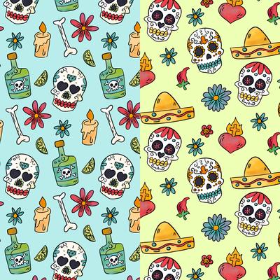 Cute Pattern Day Of Dead With Sugar Skulls