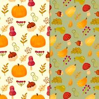 Cute Falls Pattern With Leaves, Pumpkin And Mushrooms vector