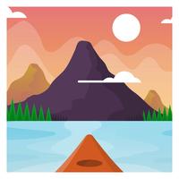 Flat Kayaking First Person View With Landscape Background Vector Illustration