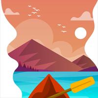 Vista de primera persona plano en kayak con ilustración de Vector de fondo de paisaje