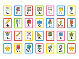 Tarjetas temáticas del alfabeto temático de la escuela vector