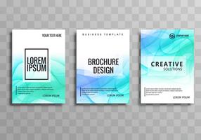 Modern blue wavy business brochure template set vector