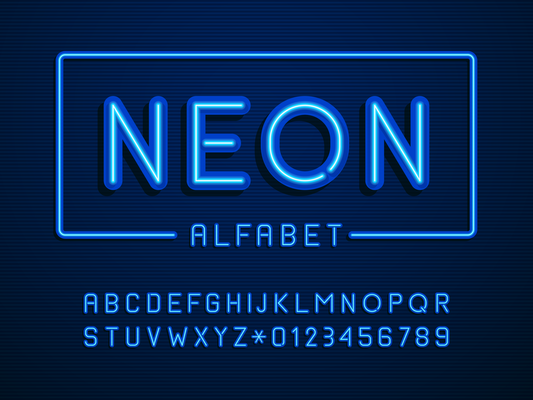 Neon Alphabet Letters And Numbers Vector