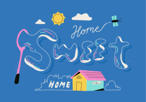 Home Sweet Home Lettering Typographic Vector Flat Background Illustration