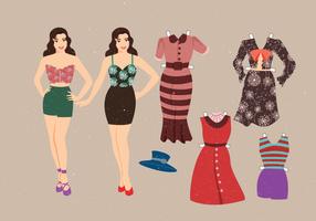 Vintage Paper Dolls Vector