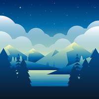 Night Over Mountain Beside The Lake Nature Enviroment Vector Illustration