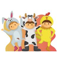 Flat Kids in Animal Costume Vector illustration