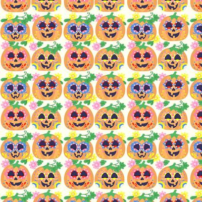 Vector Colorful Day of The Dead Pumpkins Pattern