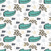 Crocodile Doodle Pattern Vector