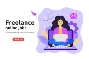 Freelance online job design concept. Freelancer develops busines vector