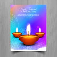 Happy diwali diya oil lamp festival brochure template design vector