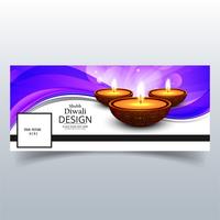 Beautiful Happy diwali diya oil lamp festival facebook cover des vector