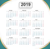 Calendar 2019 Template with wave background vector