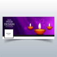 Beautiful Happy diwali diya oil lamp festival facebook cover des vector