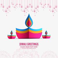 Happy diwali diya oil lamp festival business card design vector