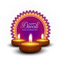 Happy diwali diya oil lamp festival card background vector