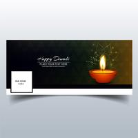 Beautiful Happy diwali diya oil lamp festival facebook cover des vector