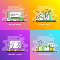 Concepto moderno de línea plana con degradado suave banner de fotografía, diseño gráfico, herramientas eléctricas y diseño de marca vector