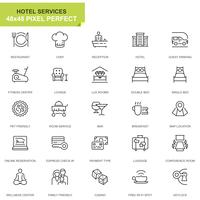 Conjunto de iconos de línea de servicio de hotel simple para sitio web y aplicaciones móviles vector