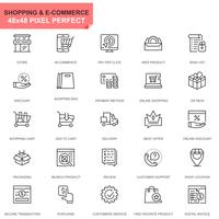 Conjunto sencillo de iconos de líneas de comercio electrónico y compras para sitios web y aplicaciones móviles vector