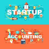 Startup and accounting set of flat concept vector