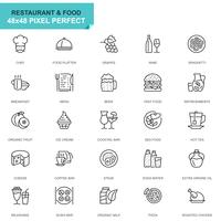 Sencillos iconos de restaurante y línea de comida para aplicaciones web y móviles vector