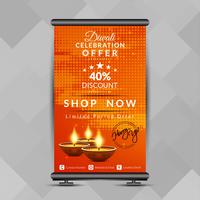 Resumen feliz Diwali roll up banner plantilla de diseño vector