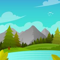 Flat Mountain Landscape First Person Vector Background Illustration