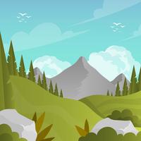 Flat Mountain Landscape First Person Vector Background Illustration