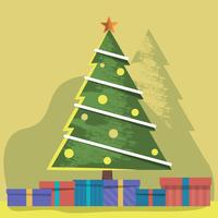 Decorated Christmas Tree And Presents Vector Illustration