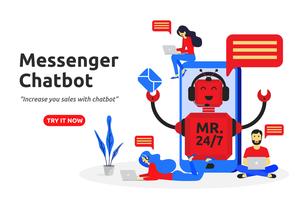 Messenger chatbot concepto moderno de diseño plano. asistente virtual vector