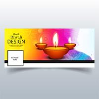 Beautiful Happy diwali diya oil lamp festival facebook cover des vector