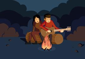 Music Around Campfire Vector Illustration