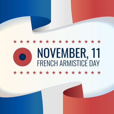 Abstract Waving France Flag On Light Background Celebrating Armistice Day