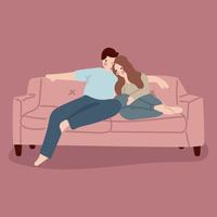 A Couple Cuddling In The Couch vector