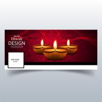 Beautiful Happy diwali diya oil lamp festival facebook cover des vector