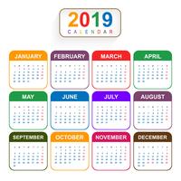 Año 2019, hermoso calendario creativo diseño. vector
