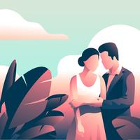 Couple In Formalwear  Tropical Leaves vector