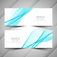Abstract blue wavy banners set vector