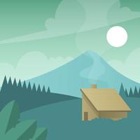 Flat Modern Cabin in the Wood Vector Illustration