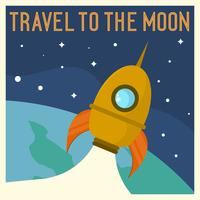 Flat Vintage Spaceship Moon Travel  Poster Vector Illustration