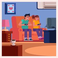 Couple On Couch Playing Games vector