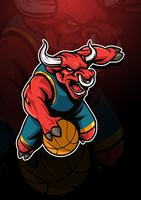logotipo de la mascota de baloncesto de toros vector