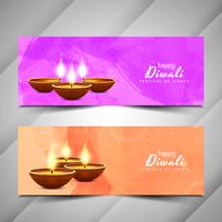 Feliz Diwali acuarela banner conjunto vector