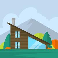 Flat Modern Cabin in the Woods Vector Illustration