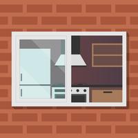 Outdoor View On Kitchen Room Vector Illustration