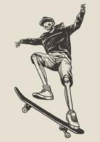 Skateboard Skeleton Linocut vector